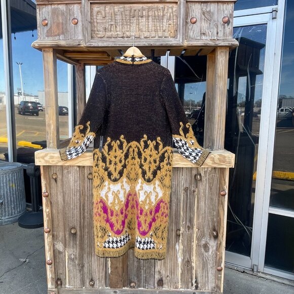 NWT Small Max Sport LA Boho B&W/Gold/Pink Long Sweater Duster with front pockets - Picture 10 of 15